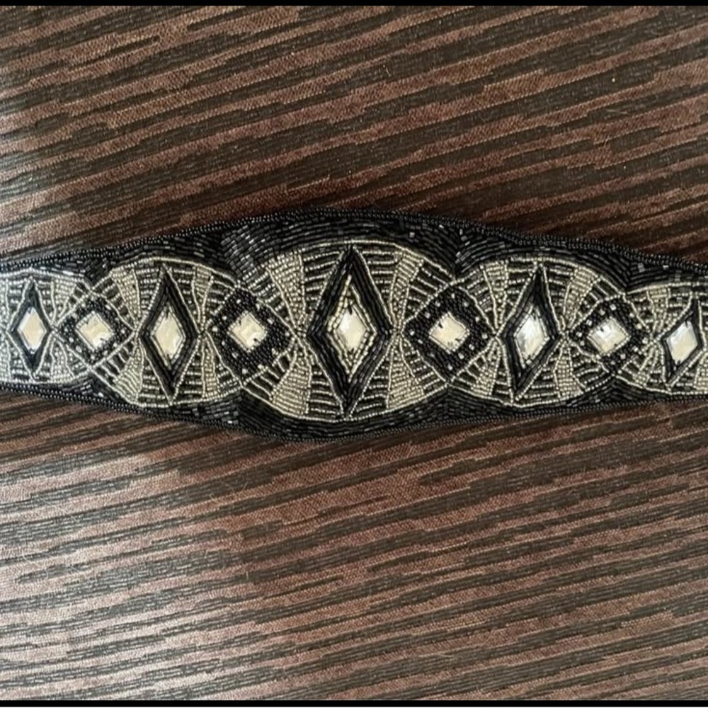 VTG 80’s Deco Gothic full beaded black white belt cumberbund small
